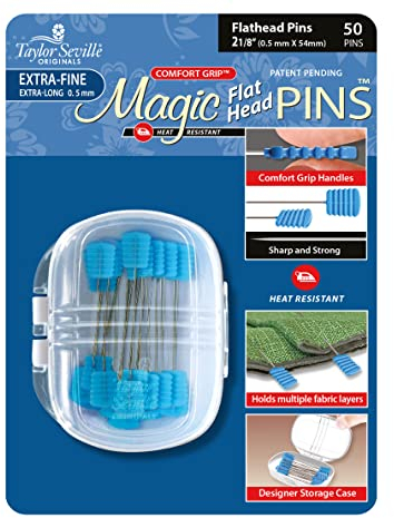 Taylor Seville Originals - Taylor Seville Originals Comfort Grip Heat Resistant Extra Fine (0.5 x 50mm) Flat Head Magic Pins - 50 Pieces