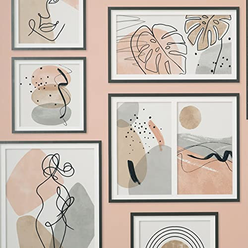 Crown Gallery Dusky Pink Wallpaper M1714 - Picture Frame Line Drawing Face Leaf
