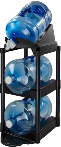 Bottle Buddy Cascada Pour & Store System Water Bottle System-3-Tier 5 Gallon Jug Storage Rack with Floor Protector & Dispenser Tray-Home & Office Organization-Durable Plastic, Easy To Assemble - Black