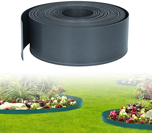 LZQ Rasenkante Kunststoff Beeteinfassung 20m Garten Rasenkanten, Beetumrandungen Flexibel Frei zu Biegen Anthrazit