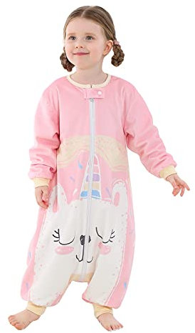 YloveM Baby Schlafsack mit Füße, Langarm Kinderschlafsack Unisex Baby Schlafsack Kinder Gehen Pyjama mit Niedlichen Cartoon Tier Schlafanzug Tragbare Decke (A- Einhorn, 3-5 Jahre)
