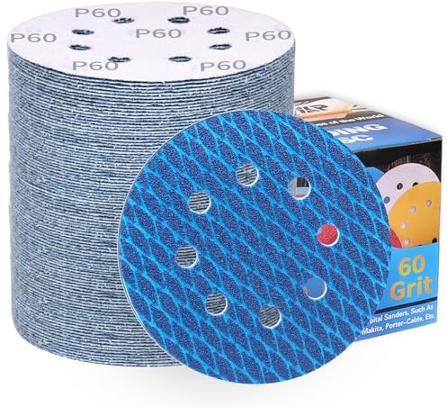 ALPXUXP 80 Pezzi Dischi Abrasivi 125mm,Rotondi Carta Vetrata Grana 60 8 Fori a Forma di Diamante in Blu,Abrasivo Resistente All'intasamento,per Levigatrice Orbitale