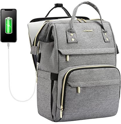 LOVEVOOK Laptop Backpack Women, Large Work Womens Backpacks, 15.6 Inch Rucksack Bag for Travel Business Uni, Lightweight Ladies Back Pack with USB Port & Anti-Theft Pocket, Grey