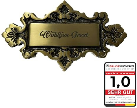 Premium Edel Design Antikes personalisiertes Haustür Schild aus Massiv Messing Türschild mit individueller Gravur Limited Edition - L: 17 cm, B: 9,5 cm, Ø: 0,7 cm
