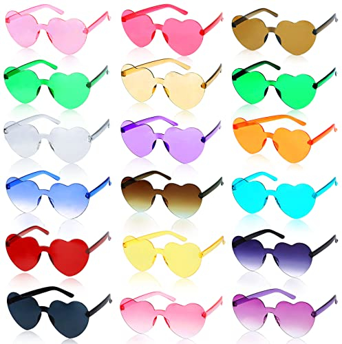 Frasheng 18 Paar Herz Party Brillen, Hippie Herzförmige Brille, Herzbrille, Retro Party Sonnenbrille, Randlose Interessant Brille für Geburtstagsfeier, Fasching, Halloween, Hippie Kostüm Zubehör