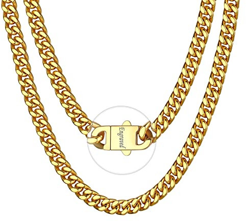 Bestyle Personalisierte Panzerkette aus Edelstahl 7mm Unisex Maiami Kubanische Gliederkette mit Gravur 18K vergoldete Halskette Ersatzteil Accessoire für Anhänger Länge 71cm