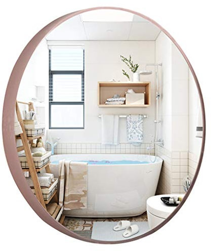OLOTU Miroirs de Salle Den Ronds Miroir Mural Miroir Métallique en Alumien Alliage Encadré/Rose Gold/60Cm
