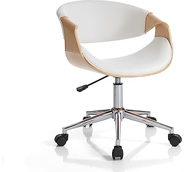 Wink Design Derby Oak Bürostuhl, Metall, Eiche, Weiß, Chrom, 54 x 55 x H73/83 cm