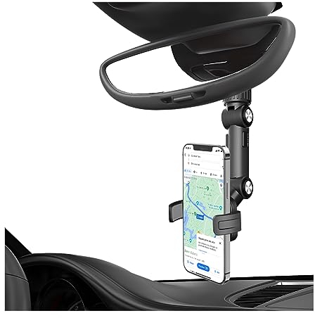 JNNJ Auto-Telefonhalterung, Multifunktionaler Rückspiegel Telefonhalter, Verstellbarer 360 Grad Drehbar Einstellbare Ständer KFZ Handy Halterung Für Alle Mobiltelefone