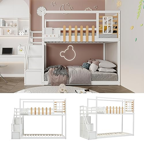 Letto a soppalco letto per bambini con scale, letto funzionale letto a castello letto a castello con 3 armadietti nelle scale, letto a castello anticaduta - letto per ragazzi - pino - 90x200 cm