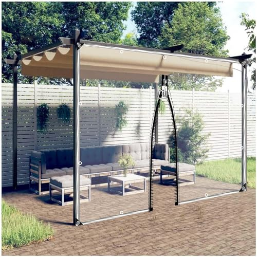 Tende Di Tela Cerata Chiare Esterni Con Porta a Cerniera, Pannelli Laterali in Telone Impermeabile Trasparente Con Occhielli, Tende Antipioggia Pvc Per Pergola Gazebo Carport,WxH-3.3x2.3m/10.8*7.5ft