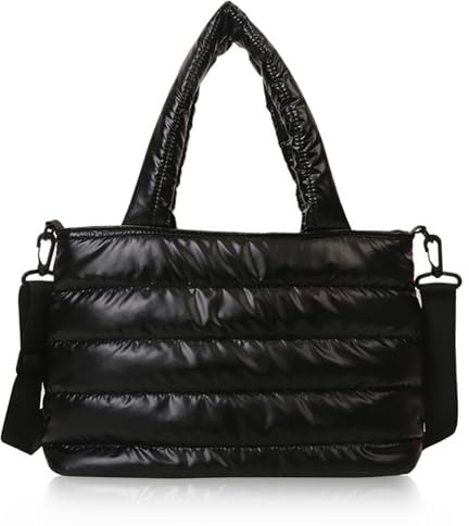 Naisicatar Puffer Einkaufstasche Frauen gesteppt Totes Bag Großes gestepptes Nylon geschwollener Einkaufstasche mit Reißverschluss kausaler Obergriff Handtasche mit abnehmbarem Streben(schwarz)