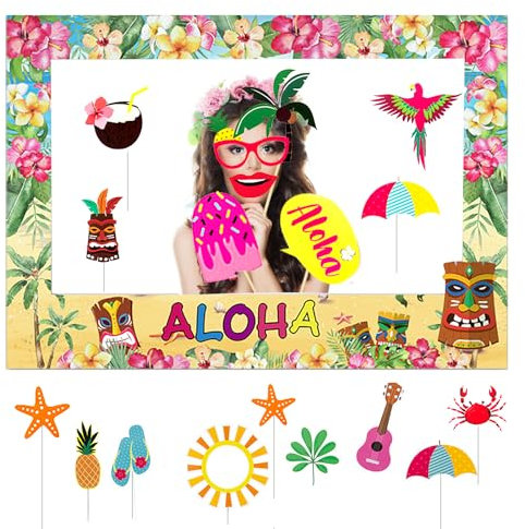 KAYEF accessori festa hawaiana, 31 pezzi oggetti di scena per cabina fotografica hawaiana, festa in piscina estiva, festa tropicale, decorazioni per festa di compleanno hawaiana