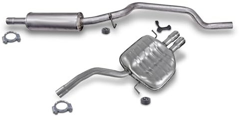 BESTPRICE Auspuff Schalldämpfer Set 1x Mittelschalldämpfer, 1x Endschalldämpfer inkl. Zzubehör Kompatibel mit VW CC B7 (358), PASSAT B6 (3C2) (3C5), PASSAT B7 (362) (365), PASSAT CC B6 (357)