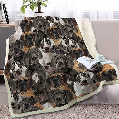 Kuscheldecke 220x240 Deutsche Dogge Pet Puzzle Kuscheldecke mit Muster Weiche Warme Microfaser Decke Erwachsene Wohndecke fÜr TV Sofa Couch Bett Blanket Tagesdecke