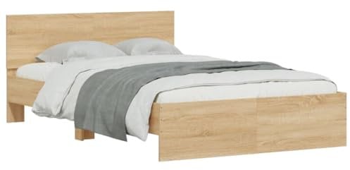 vidaXL Bettgestell, Bettrahmen mit Lattenrost, Bett Gästebett mit Kopfteil, Doppelbett Schlafzimmerbett Schlafzimmermöbel, Sonoma-Eiche 120x190cm