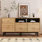 KOMHTOM Buffet moderne avec grain de bois, armoire de rangement avec trois portes et un compartiment ouvert noir, armoire multifonction pour salon, chambre à coucher, cuisine (B)