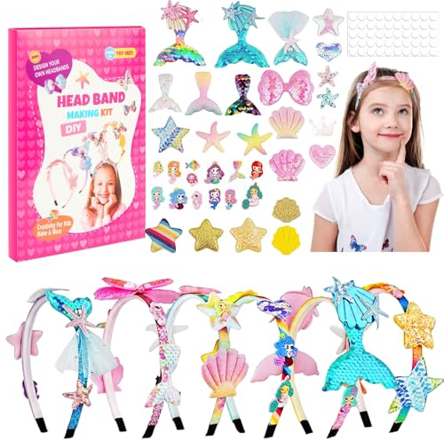 LUKIUP 6 Stück Haarreifen Bastelset Kinder, Meerjungfrau Haarreifen Mädchen, Mode Mädchen DIY Haaraccessoires Herstellen können, Kreative Basteln Geschenke 5 6 7 8 9 10 jährige Mädchen