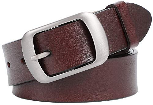 JasGood Damen Ledergürtel für Jeans Hosen Mode Kleid Gürtel für Damen mit Dornschließe, Kaffee, 110cm(Für Taillengröße 76-90cm)