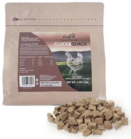 LAZY PET Freeze Dried Chicken Liver Dog Treats | Single Ingredient High Protein | Grain Free All Natural Training Treats & Meal Topper for Dogs Cats, 4oz(Chicken Liver)