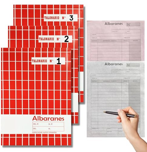 CAVECA PACK 3 Talonario de Albaranes con Autocopiado y Matriz de Corte, Libro de Albaranes con 40 Hojas por Talonario (20,5 x 15 cm), Documentos de Venta de Pedidos en Castellano, Albarán de Entrega