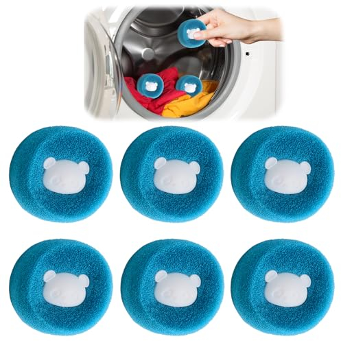 Teuena Boule Machine à Laver Anti Poils, 6 Pièces Attrape Poils Machine a Laver Réutilisable, Anti Poil Machine à Laver Ramasse Poils Animaux pour Chien Chats Poils d'animaux Vêtements Literie (Bleu)