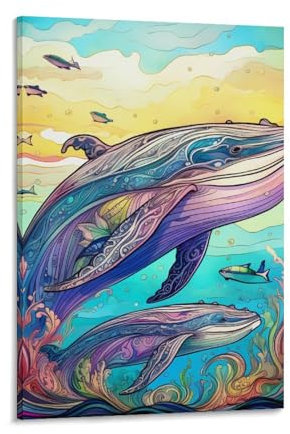 Kunst Modern Poster-Bunter Wal Bilder Wandkunst Deko, Wanddeko Wand Wohnzimmer Wanddekoration Deko16x24inch(40x60cm)
