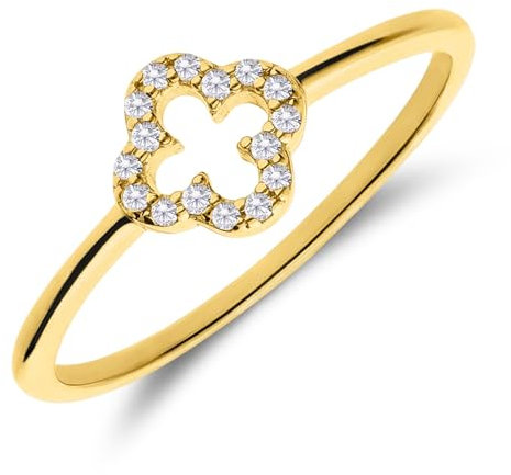 Lucardi - Damen Ring aus 925er Silber, vergoldet, Kleeblatt, Zirkonia - Ring - 925 Silber - Gelbgold legiert - 16/50 mm - Nickelfrei