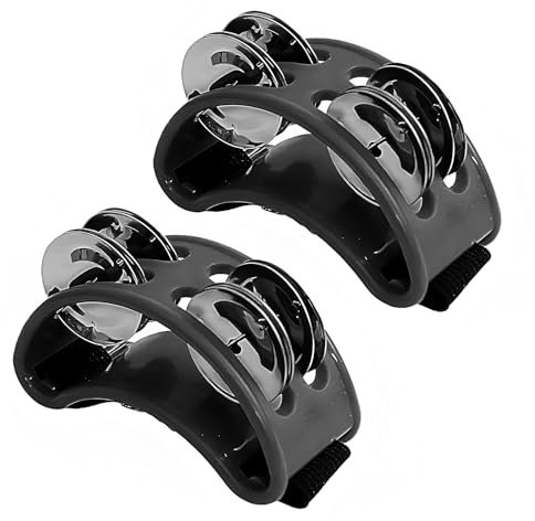 Musiin Fuß-Tamburin-Schlaginstrument, 2 Packungen Pedal mit Stahlschellen, geeignet zum Trommel- und Gitarrenspiel, Fuß-Schlaginstrument-Vibrator mit Gummiband für Erwachsene (schwarz)