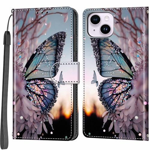 Salanheo Wallet Case for iPhone 14 Plus, PU Leather Flip Phone Cover with Card Slots Magnetic Closure Phone Case Compatible for iPhone 14 Plus