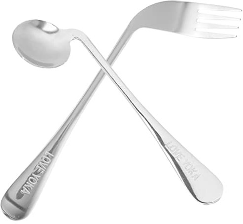 BCOATH 1juego Utensilios De Comida Ergonomicos De Acero Inoxidable Para Discapacidad De Cuchara y Tenedor Curvados Para Alimentación De Pacientes y Ancianos