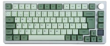 CAPKEY Studio ® - Teclado Mecánico ISO Español 75%, Bluetooth con batería, Hot Swap, con ñ, Layout español, iluminación RGB, Lineal, XDA Profile. (Matcha, Pink switches - Linear)