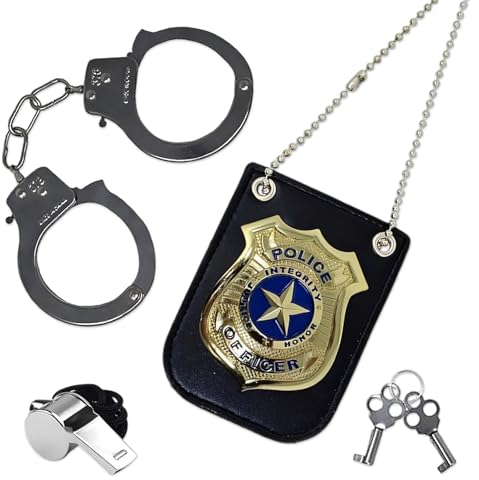 SMTelegance Polizei Handschellen Polizei Ausrüstung Handschellen Kinder Set Perfekt für Cosplay, Halloween Rollenspiele und Kinder Polizei Set Pädagogisch und Unterhaltsam.