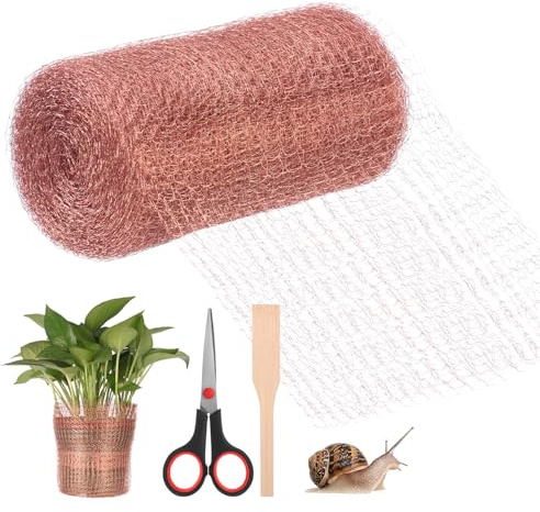 HonGien 127mm×10m Kupferband gegen Schnecken 100% Reines Kupfergeflecht gerolltes Kupfergeflecht Copper Net Schneckenzaun Kupfer Kupfernetz Mesh Rolle für Haus und Garten Mit Holzschaufel und Schere