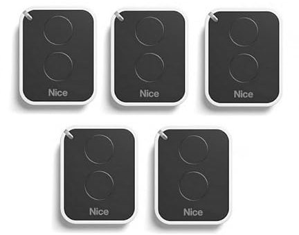 Télécommande Nice ON2E - Emetteur portatif à 2 Boutons - Fréquence : 433,92 MHz - Pour Portail et Porte de Garage - Codage à code tournant (Lot de 5 télécommandes)