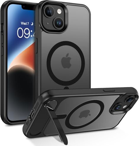 VENINGO for iPhone 14 Plus Case, Compatible with MagSafe Invisible Stand Matte Translucent Shockproof 360 Protective Magnetic Slim Case for iPhone 14 Plus, Black