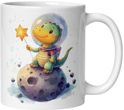 Dino Tasse | Astronaut Dinosaurier mit Stern Motiv | Lustige Weltraum Tasse mit Dino | Witziger Becher mit Dinosaurier und Stern | Geschenkidee für Dino Fans