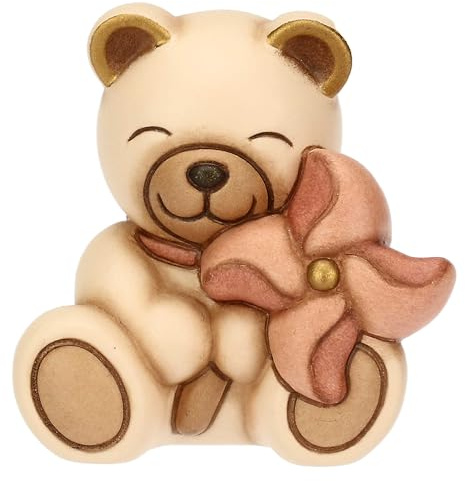 THUN - Teddy mit rosa Windrad - Keramik - Kollektion Bonboniere - 5,2 x 4,1 x 5,2 cm