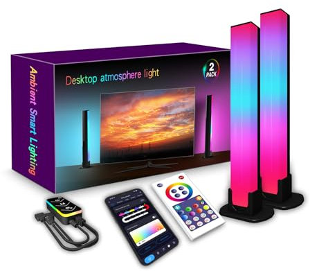 BRAVECOW Smart WiFi RGBIC LED Light Bars 2-Pack, Music Sync TV Backlight for 40-60 TVs, Gaming Room Decor, 16M Colors, USB Powered, Easy Install