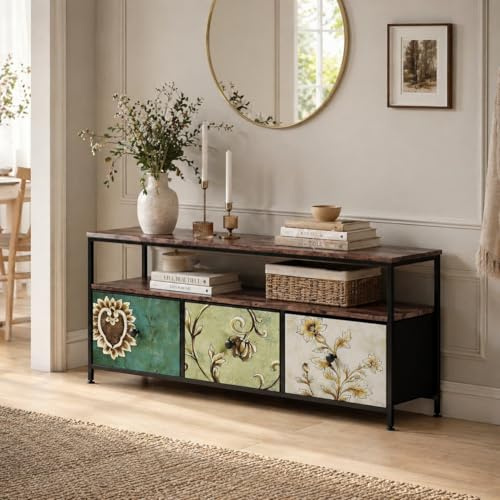 BRILVERDE LED TV Schrank mit 3 Schubladen aus Stoff, TV Lowboard mit offenem Stauraum, Fernsehschrank für Wohnzimmer, Aufbewahrungsschrank, 137x30x57cm (Bunt A)