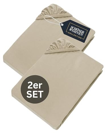SCHÖNER WOHNEN Spannbettlaken 180x200cm 2er Pack Beige bis 200x200cm - Luxus Spannbetttücher aus Jersey-Baumwolle Öko-Tex Zertifiziert - für Matratzen bis 30 cm & Boxspringbett - Bettlaken