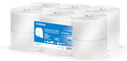 VELVET Toilettenpapier Zellstoff Professional/Mini Mini-Jumborollen, Hygienepapier 2-lagig/ 1120 Blätter/ 140m/ 12 Stück, Weiß Wc Papier