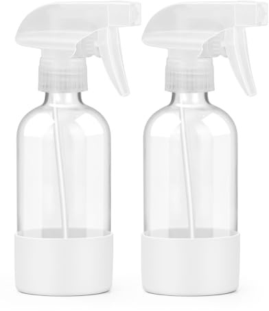 Worldgsb 8oz Glass Spray Bottles with Long Silicone Sleeve, White | Adjustable Nozzle, Refillable Container, Leak Proof, Anti-Slip, Spray Bottles for Cleaning Solutions, Plants, Pets, White