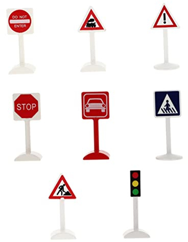 HEALSOPTHY 8pcs Mini Traffic Signs Toys Boys and Girls Road Mat for Toy Cars Home Decor Educational Plaything