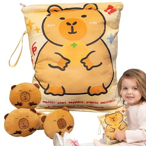 Zegaqae Borsa Snack - Peluche Capibara Bambola Porta Snack - 4 Piccole Bambole Incluse Morbido Portachiavi Pendente Per Viaggio Scuola Picnic Gelatine Cioccolato Fudge Caramelle Patatine