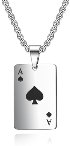 JRYXDS Pik As Poker Anhänger Für Herren - Edelstahl Schlangenkette Im Hip-Hop Style | Trendiger Statement-Schmuck | Robust & Langlebig Für Tägliches Tragen