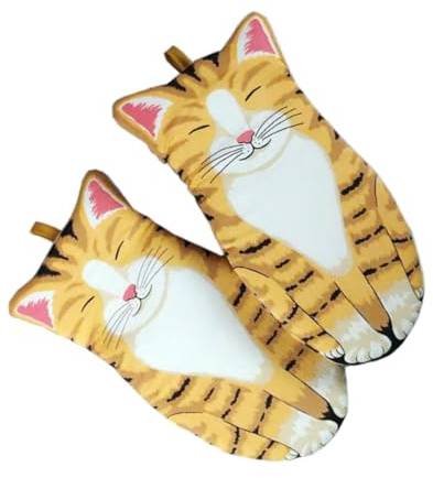 VICASKY Ofenhandschuhe Baumwolle Hitzebeständig Küchenhandschuhe Mikrowellen Schutz Katzenmotiv Einheitsgröße Für Backen Kochen