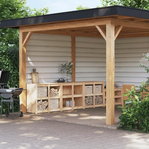 Qnhdfrt 3er Set Outdoor-Küchenschränke aus Massivholz Kiefer Rustikale Gartenschränke mit Stauraum Abmessungen 106x55x92cm für Gartenküche Modulares Design