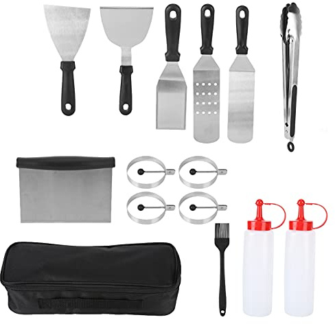 Stainless Steel BBQ Tool Set | Compatible with Flat Top Grills NonStick Grilling Accessories | 14 - Piece Grill Set for Outdoor/Home/Restaurant | Heat - Tolerant & Sturdy