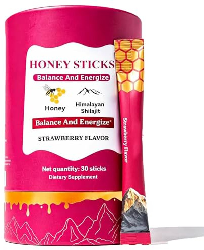 Strawberry - Flavored Shilajit Honey Sticks for Women | Natural Energy & Vitality Enhancer with Shatavari & Saffron | Hormonal Balance, Focus & Stamina Support | 30 Sticks (1 Pack)